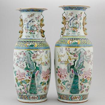 A pair of famille rose floor vases, 20th century.