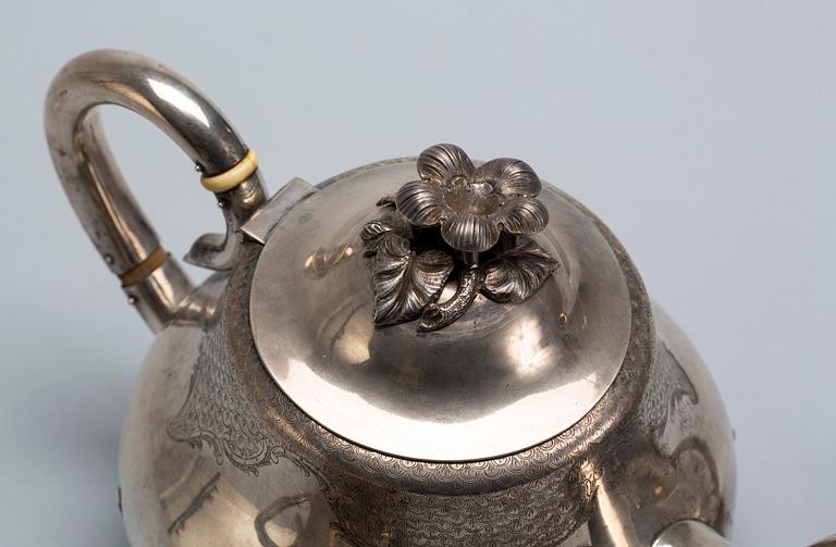 TESERVIS, 3 delar, silver, Peter Hertz, Köpenhamn, 1860, vikt ca 900g.