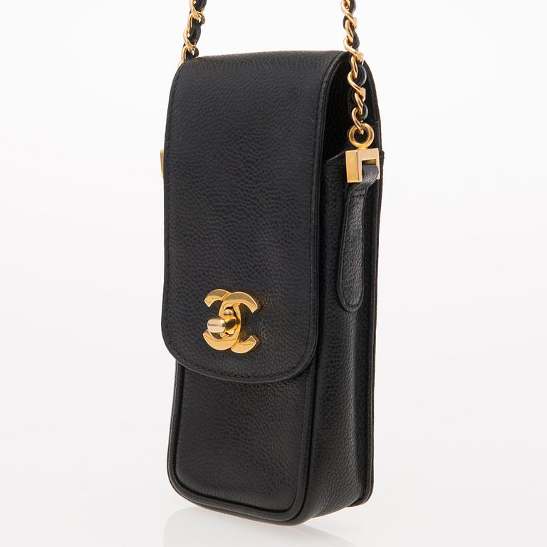 A Vintage Black Caviar Leather Cell Phone Bag.