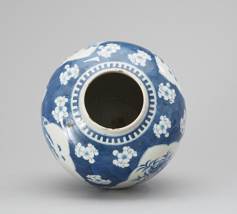 A blue and white jar, late Qing dynasty, Kangxi-style, with Kangxi's four character mark.