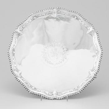 An English 18th century silver salver, mark possibly of John Carter II, London 1770.