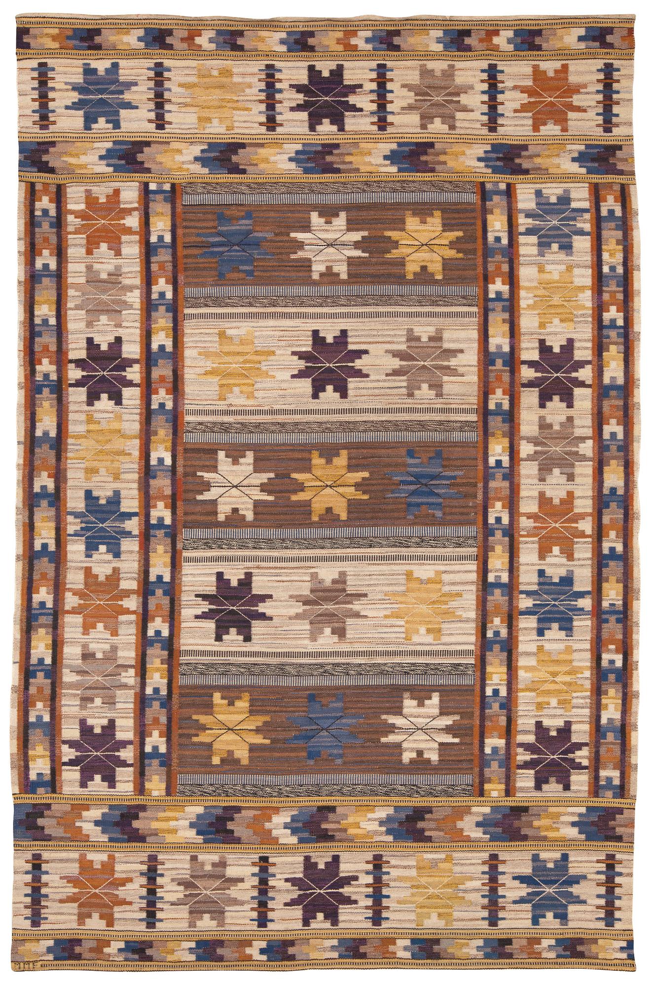CARPET. "Höstmattan". Flat weave. 351 x 224,5 cm. Signed MMF.