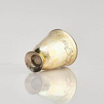 A German 18th century gilt-silver beaker on foot, mark of Johann Gottfried Hildebrand, Berlin probably 1760s.