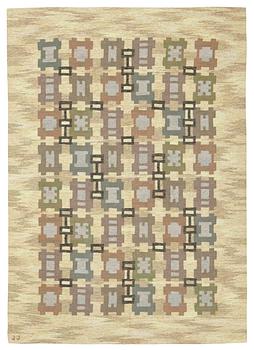 961. CARPET. Probably the pattern "Rutor". Flat weave (Rölakan). 270 x 192 cm. Signed JJ (Judith Johansson).