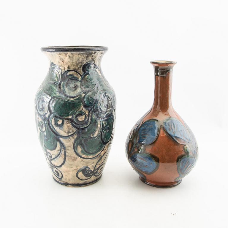 Hermann August Kähler, vases 5 pcs Denmark early 1900s glazed ceramics.