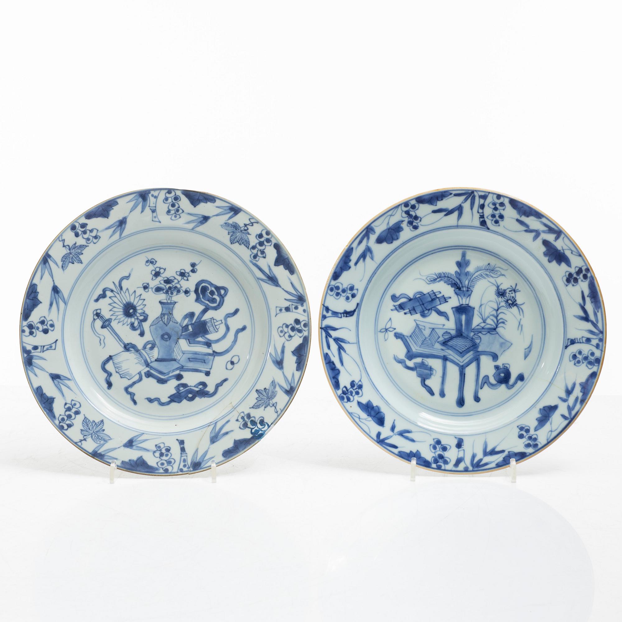 Eleven blue and white porcelain plates, China, Qing dynasty 18th century.