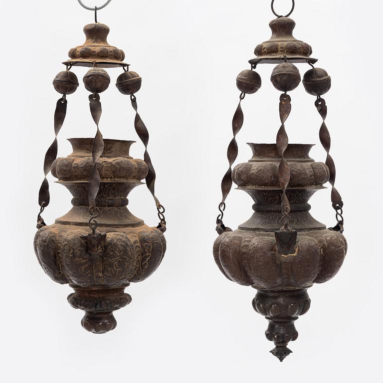 Two tabernacle lamps, Southern Europe, 19th century.