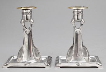 LJUSSTAKAR, 2 par, nysilver, Wurttembergische Metallwarenfabrik, jugend. Omkring 1900.