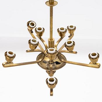 A ceiling brass lamp, ca 1930-/40's.