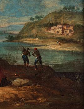 Francesco Albotto Attributed to, Elegant figures amongst classical ruins.