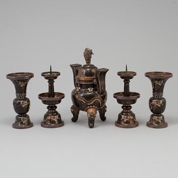 A set of five chinese altar garnitures, cloisonné, 20th century.