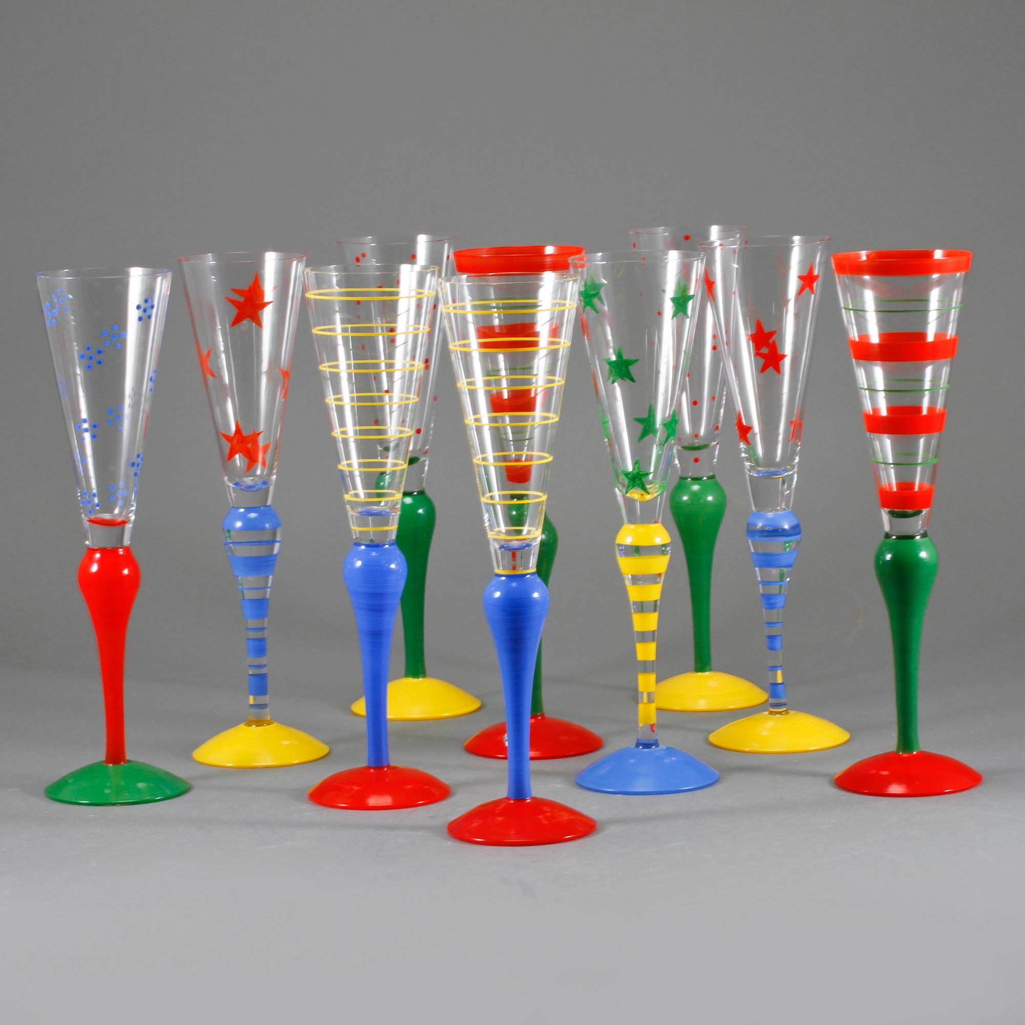 CHAMPAGNEGLAS, 10 st, "Clown", Anne Nilsson, Orrefors, 1900-talets slut.