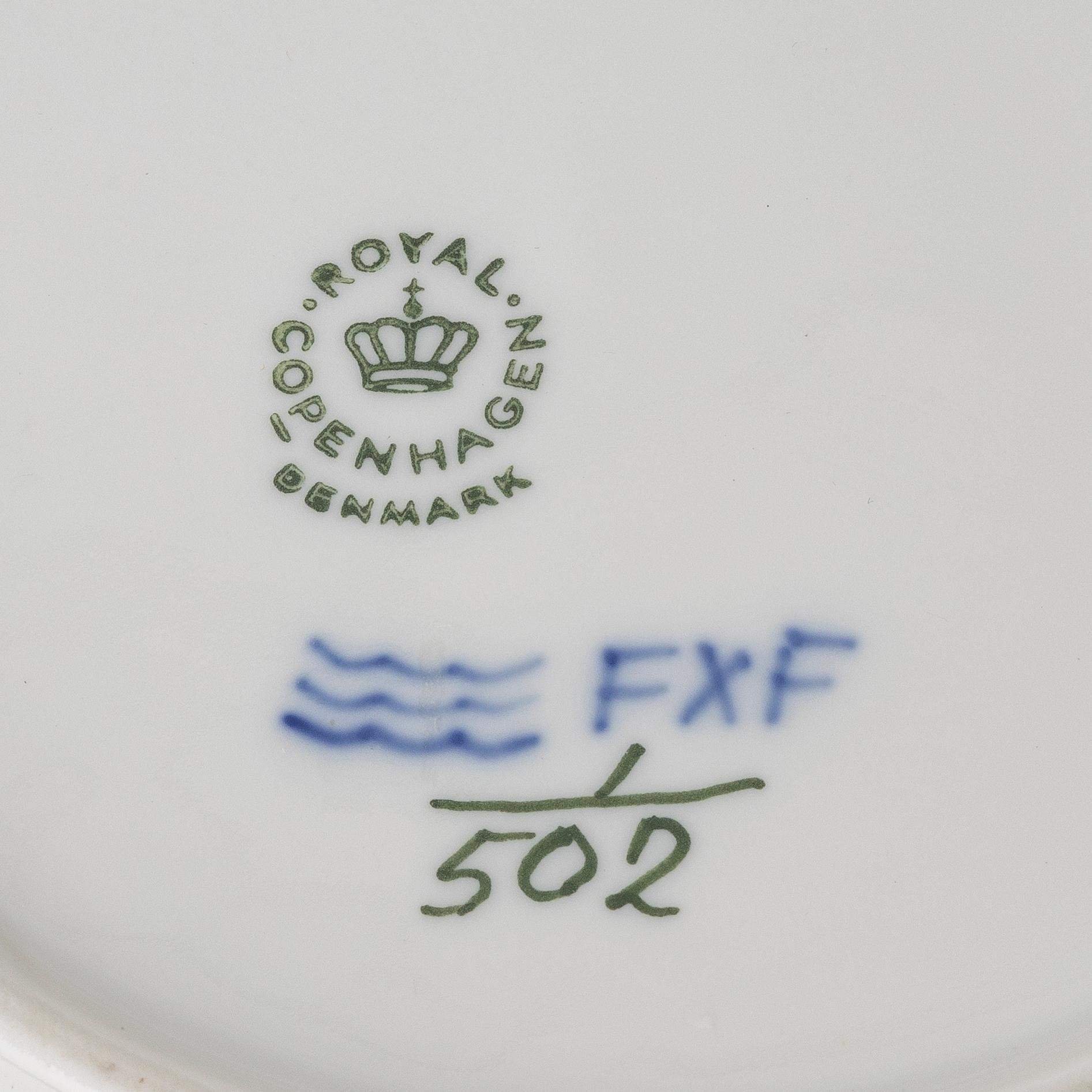 Royal Copenhagen, A 'blue fluted half lace' porcelain butter dish with stand, 1960s.