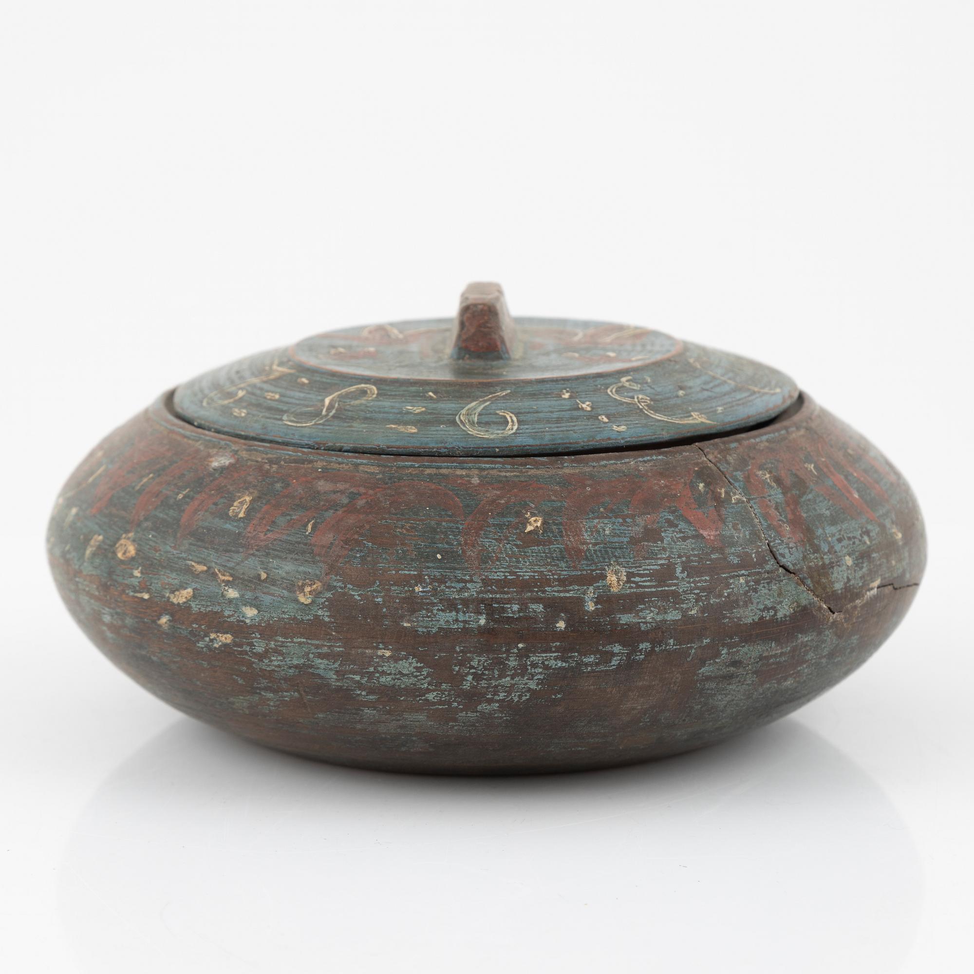 Skruvask samt ask med lock, allmoge, 17/1800-tal.