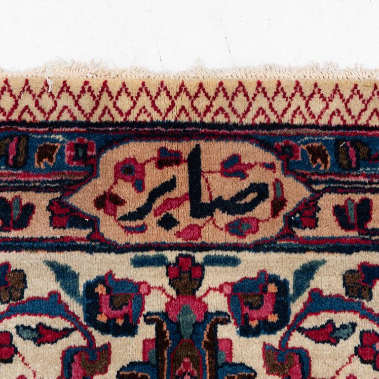 A semi-antique Meshad carpet, signed Saber, c. 369.5 x 300 cm.