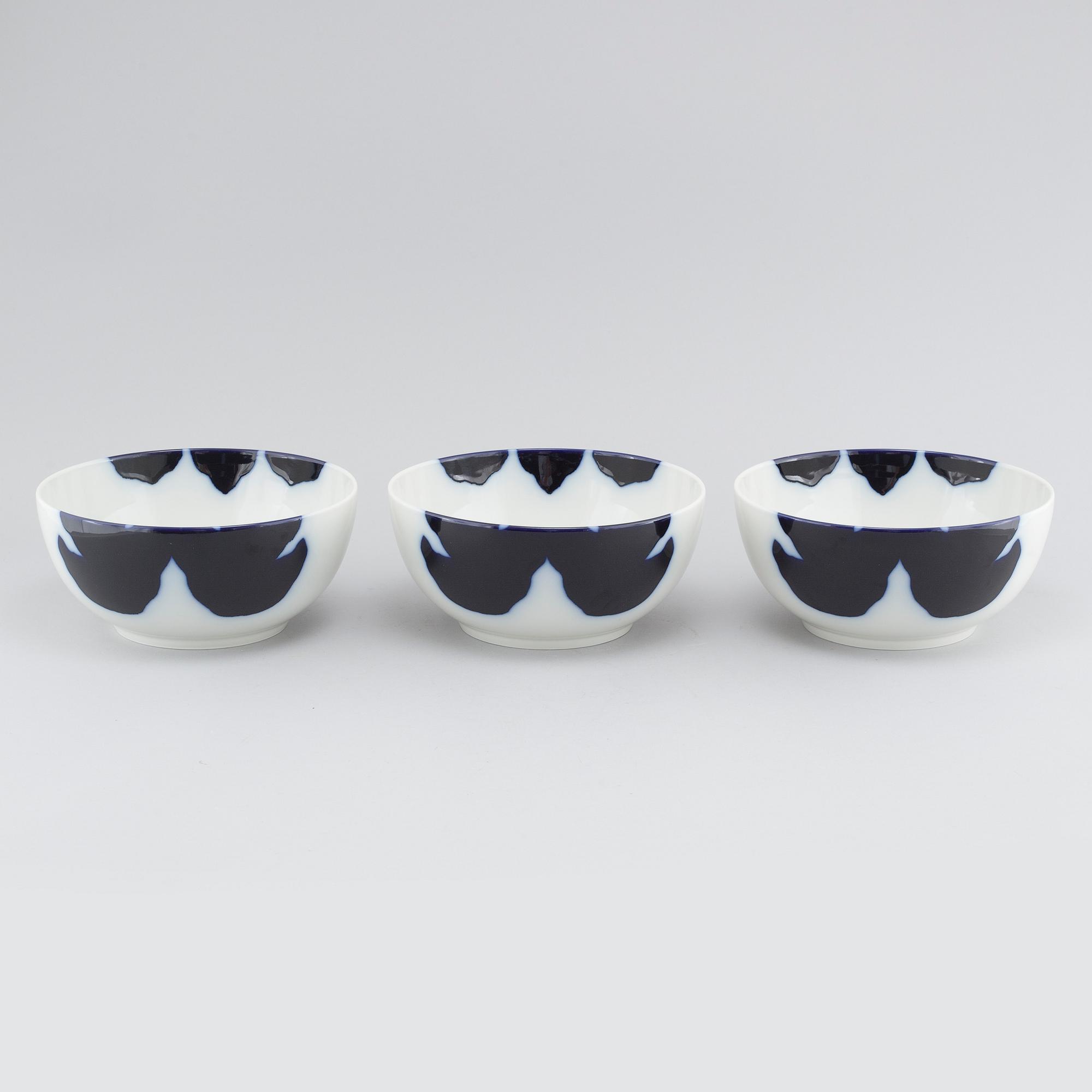 LIN UTZON, 3 skålar, porslin, Royal Copenhagen, 1980-tal.
