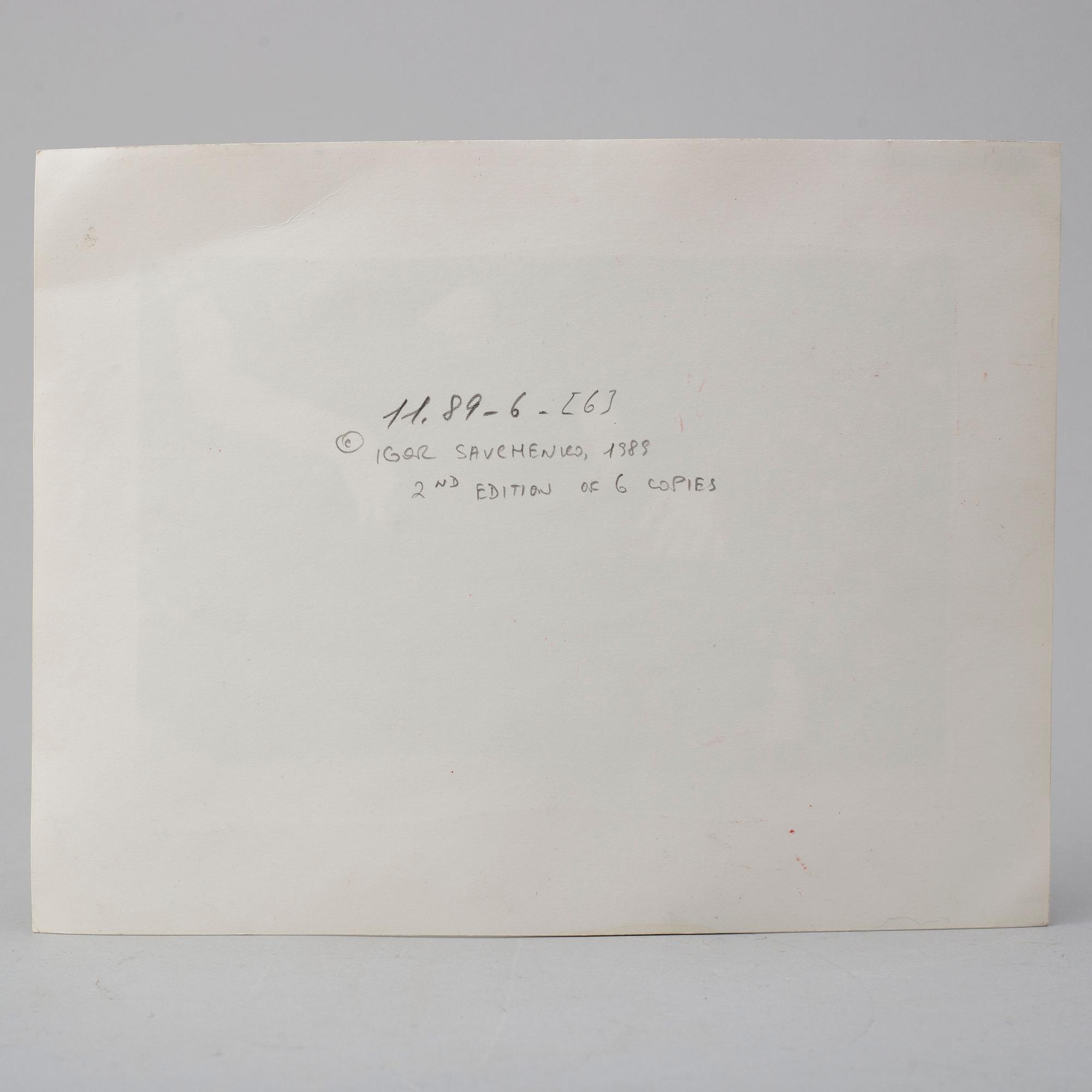 IGOR SAVCHENKO, photograph, signed and dated '89 in ink.