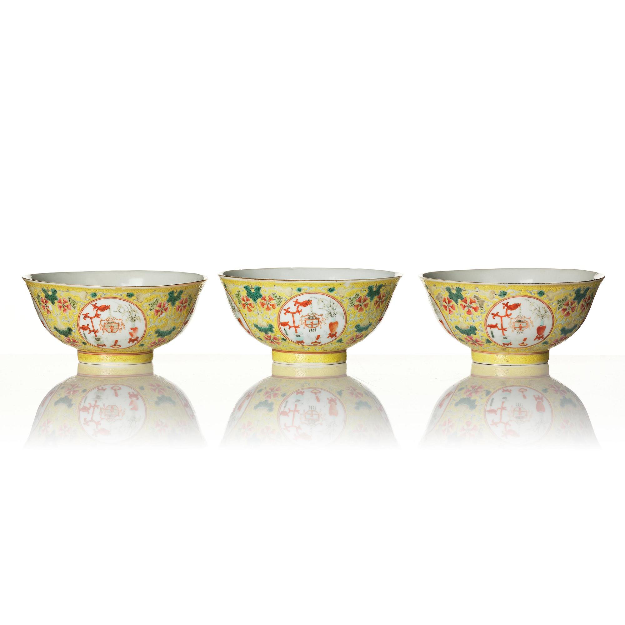 A group of three lantern bowls, late Qing dynasty/Republic.