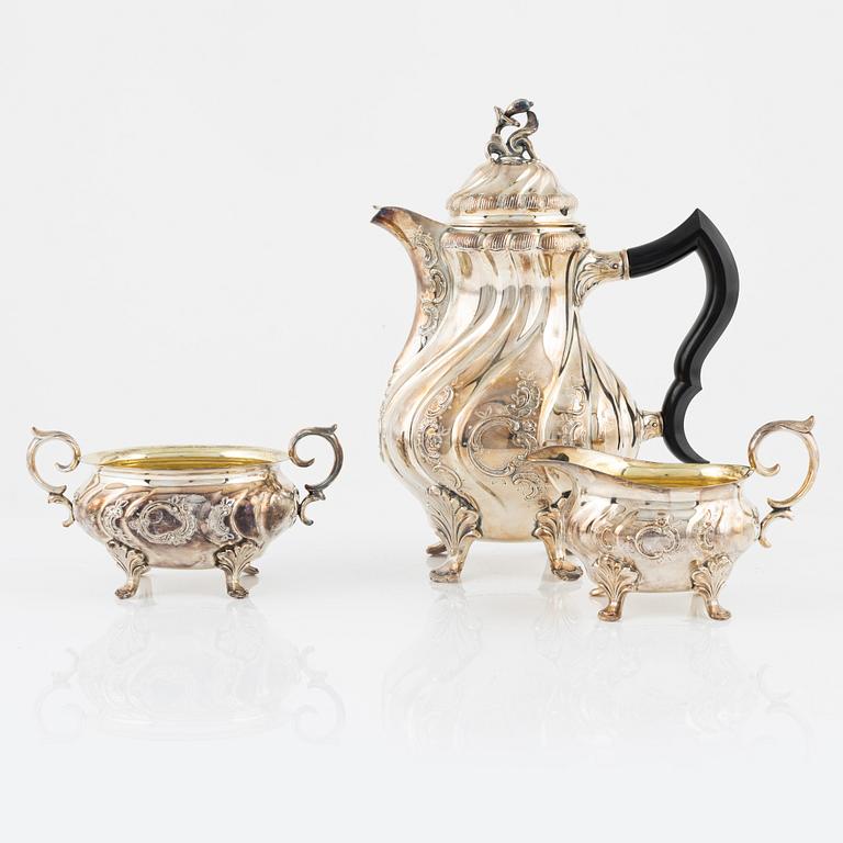 CG Hallberg, kaffeservis, 3 delar, silver, rokokostil, Stockholm 1953.