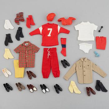 Ken, kläduppsättningar, 4 st, bl a "799 Ken Touchdown" & "783 Ken Shirt and Sport Shorts", Mattel, 1960-tal.