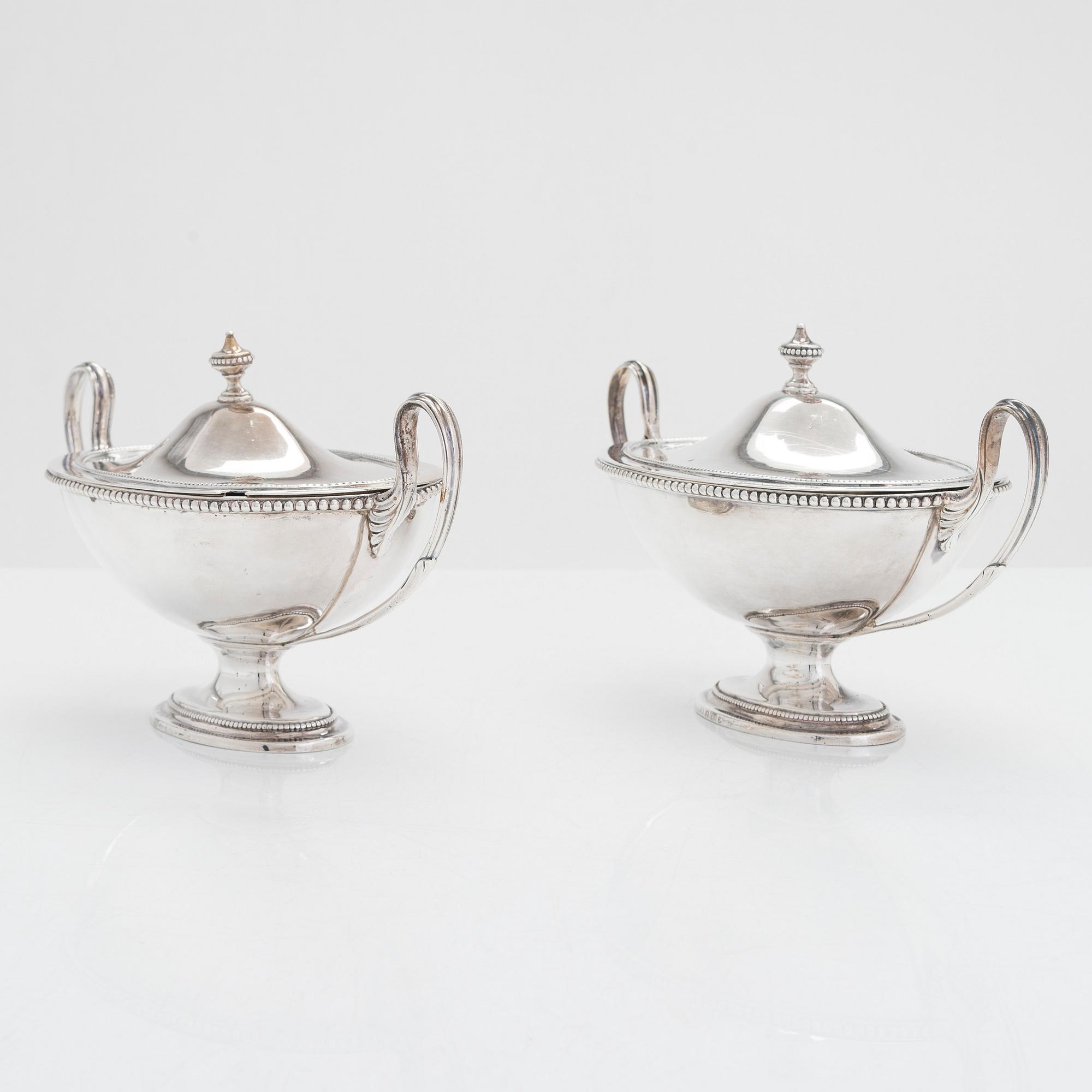 A pair of sterling silver sauce boats, London 1786. Unclear maker's mark,
