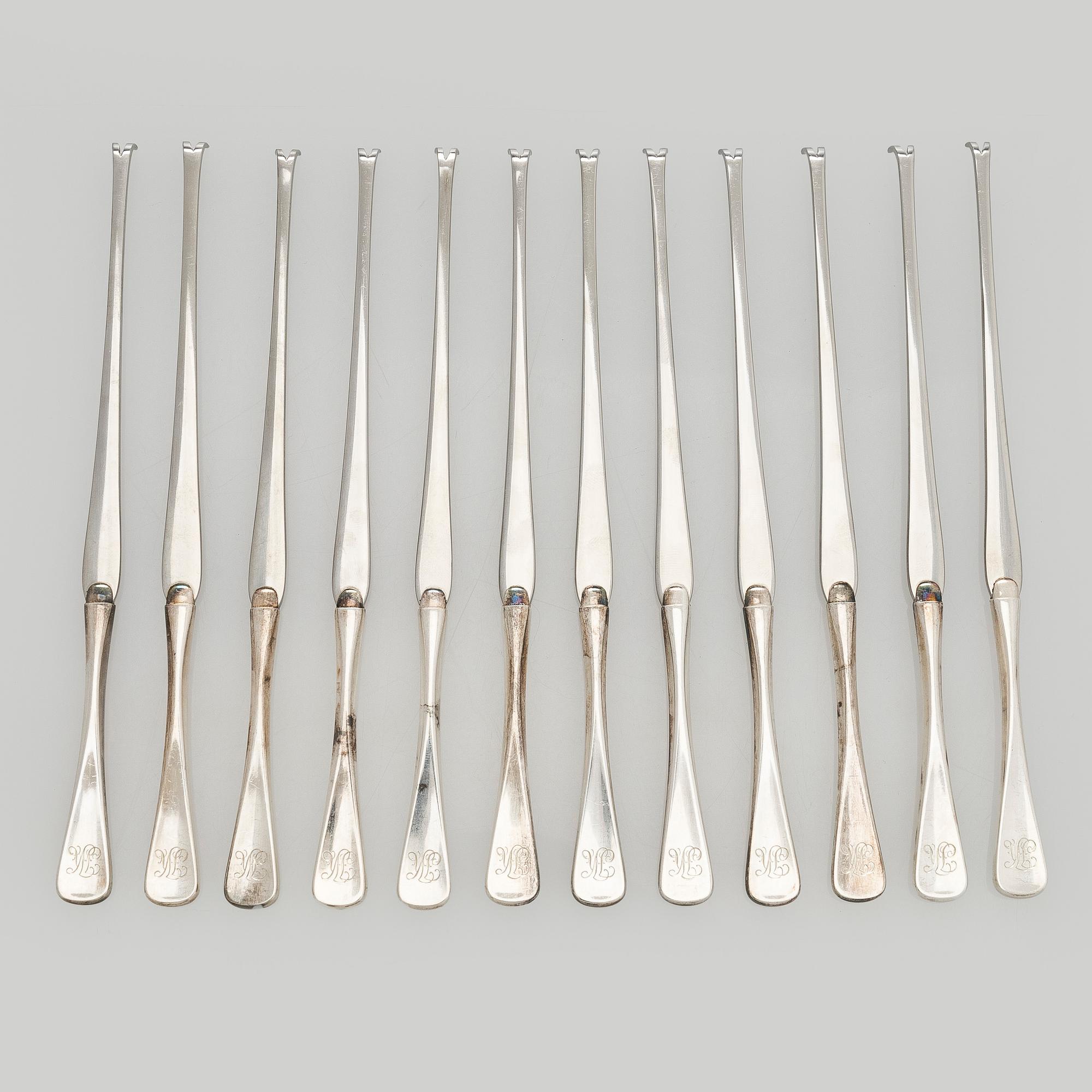 Lobster forks, 12 pcs, silver and steel, W & S Sørensen Denmark.