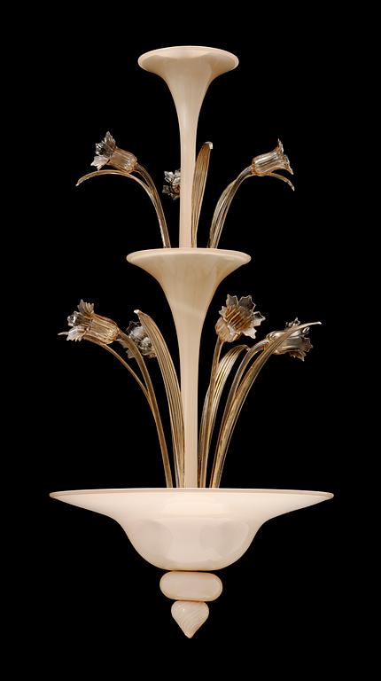 An Italian glass hanging lamp, probably Venini, Murano 1930's-40's, possibly by Napoleone Martinuzzi.