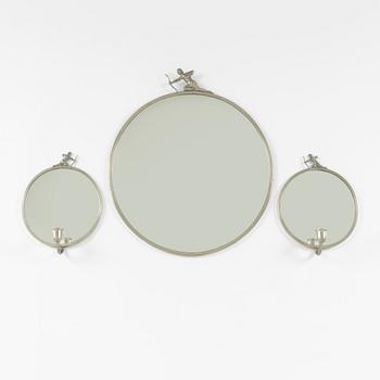 A Swedish grace mirror and a pair of wall sconces, 1930s.