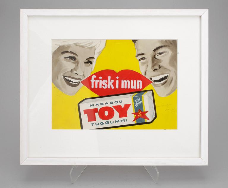 REKLAMORIGINAL, 2st, bl.a. TOY-tuggummi,1900-talets mitt.