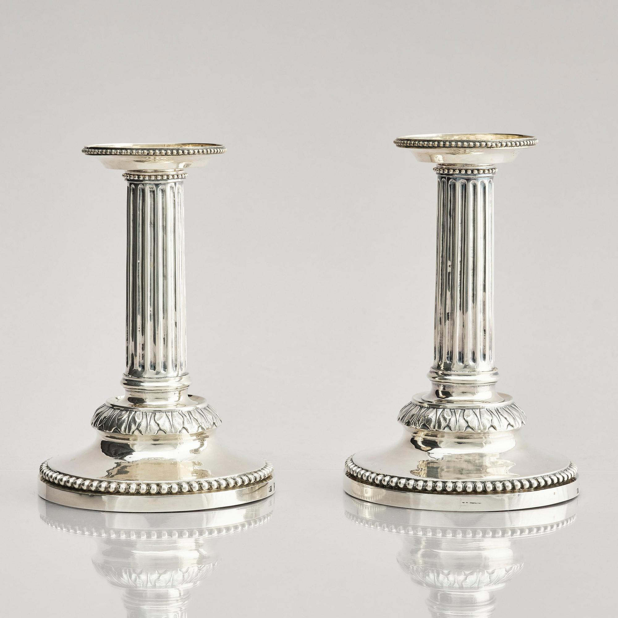 A pair of 18th century silver candlesticks, marks of Petter Eneroth, Stockholm 1786.