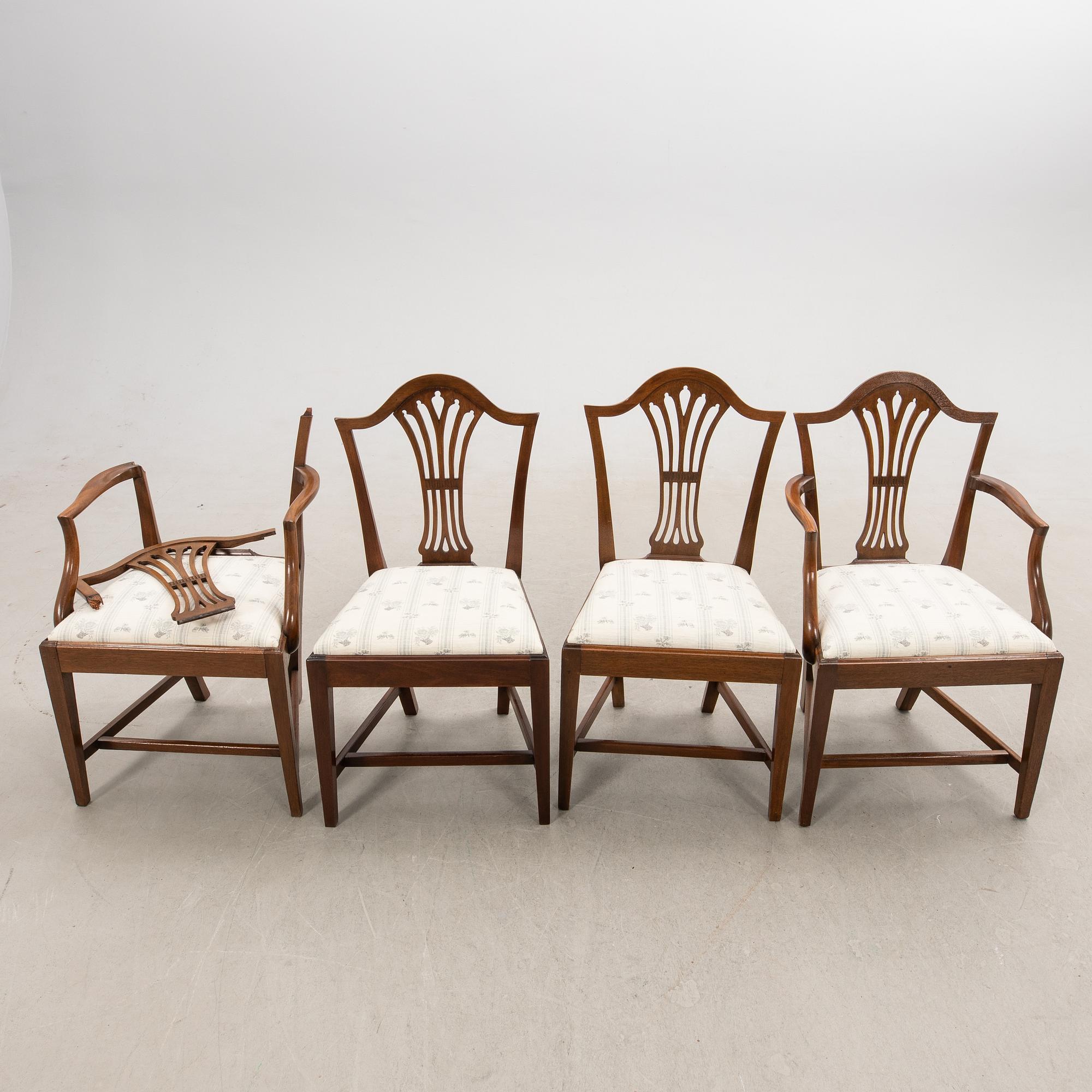 Chairs 10 pcs and armchairs 1 pair Chippendale style England circa 1900.