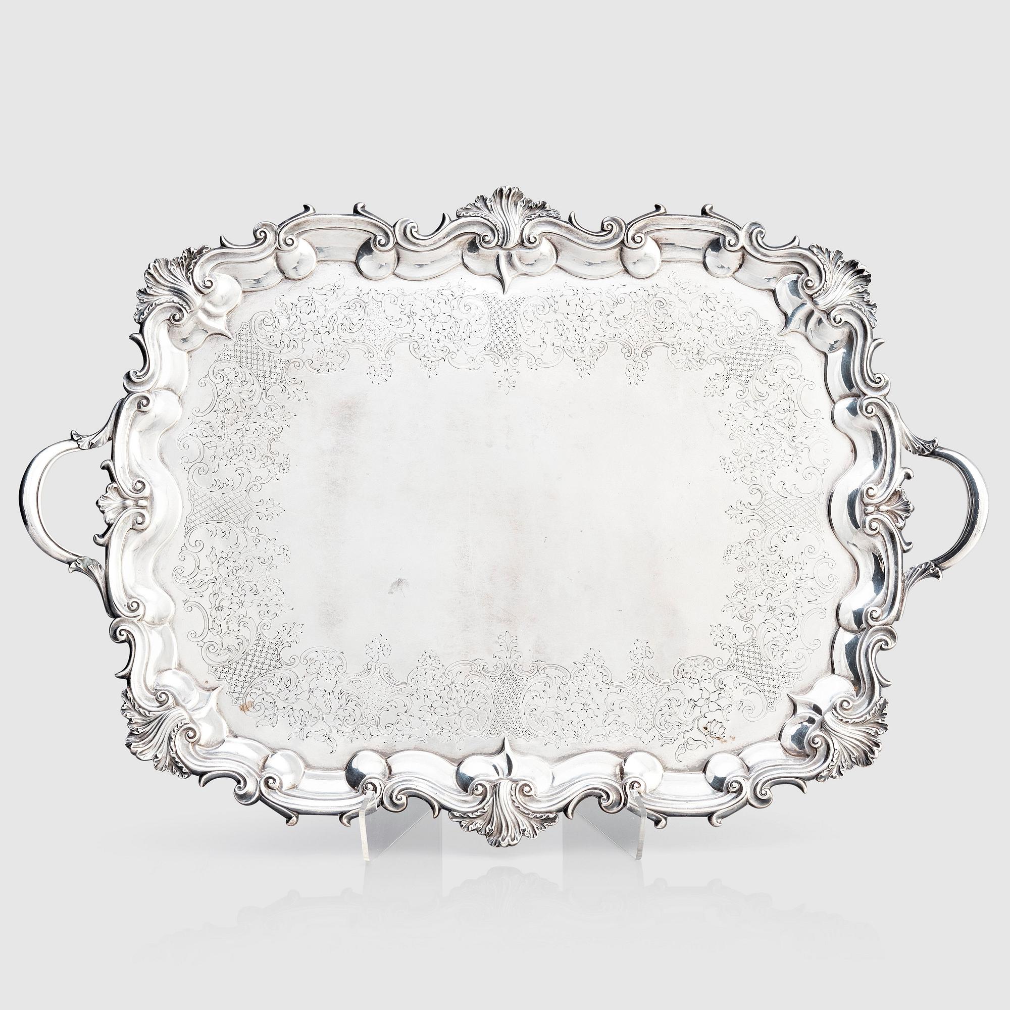 An English silver tray, mark of Robert Hennell III, London, England 1843.