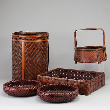 A group of five Japanese baskets, 19/20th Century.