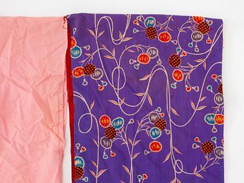 Kimono (five pieces), partially cotton, two pairs of shoes, one pair of socks, and a parasol, Japan, 20th century.