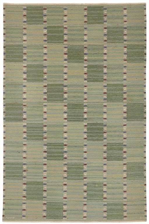 Barbro Nilsson, Matta, "Falurutan grön Fabiola", rölakan, ca 307,5 x 200,5-202,5 cm, signerad AB MMF BN.