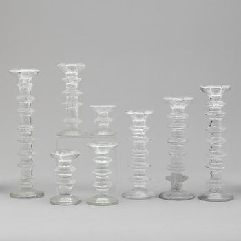 TIMO SARPANEVA, eight 'Festivo' glass candlesticks from Iittala, Finland.