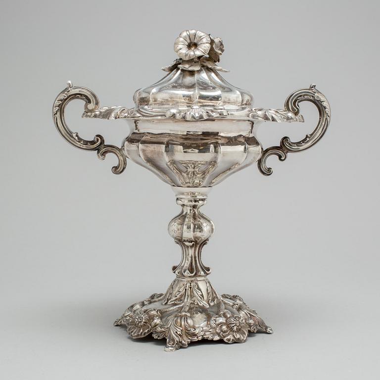 A silver sugarbowl by Christian Hammer, Stockholm 1853.