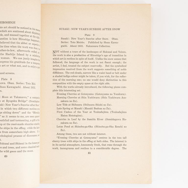 A Japanese book 'Hirosige', The Ukiyoye Primitives by Yone Noguchi, one volume. Tokyo, 1934.