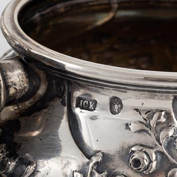 An Austro-Hungarian Silver Teapot, Creamer and Sugar Bowl, Vienna 1872-1922.