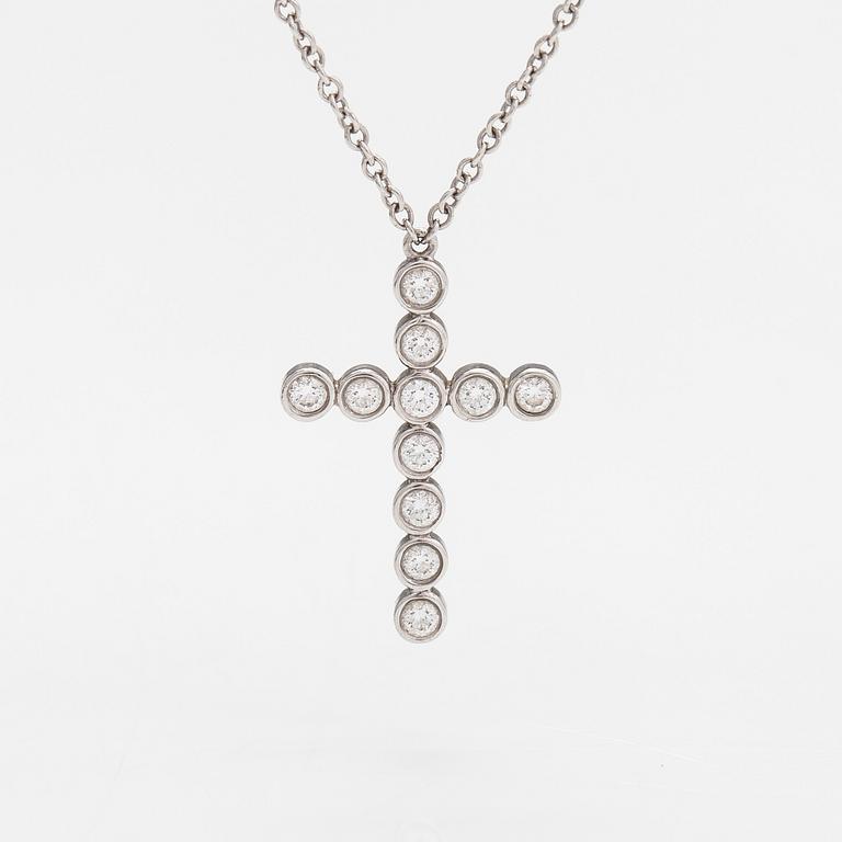 Tiffany & Co, a platinum necklace, 'Jazz Cross' with diamonds approx 0.20ct in total.