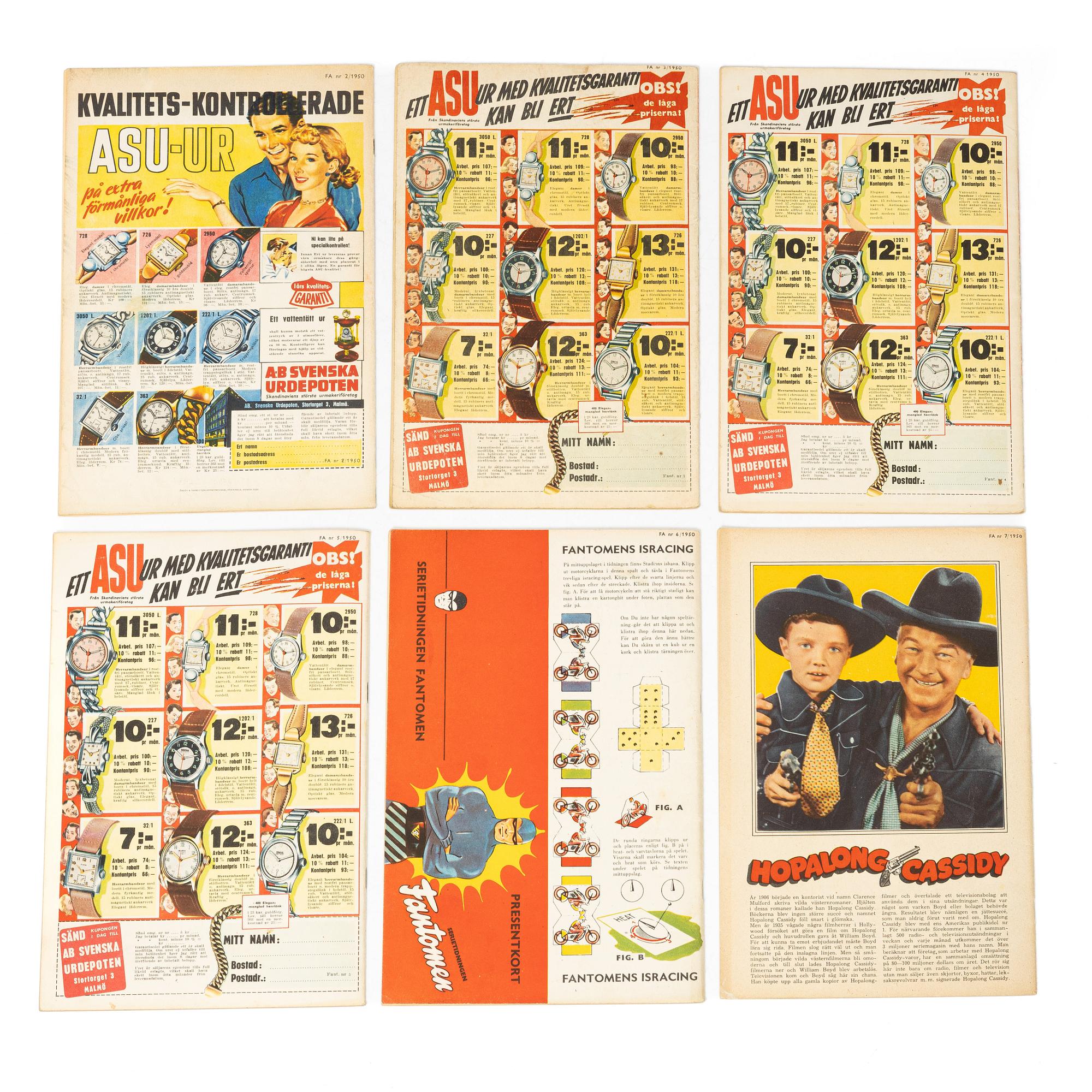 Comic books, “Fantomen”, Volume 1, 1950, nos. 2–7.