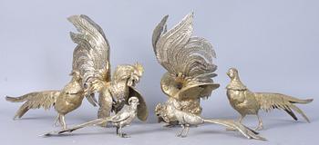 BORDSDEKORATIONER, 6 st, patinerad metall, 1900-tal.