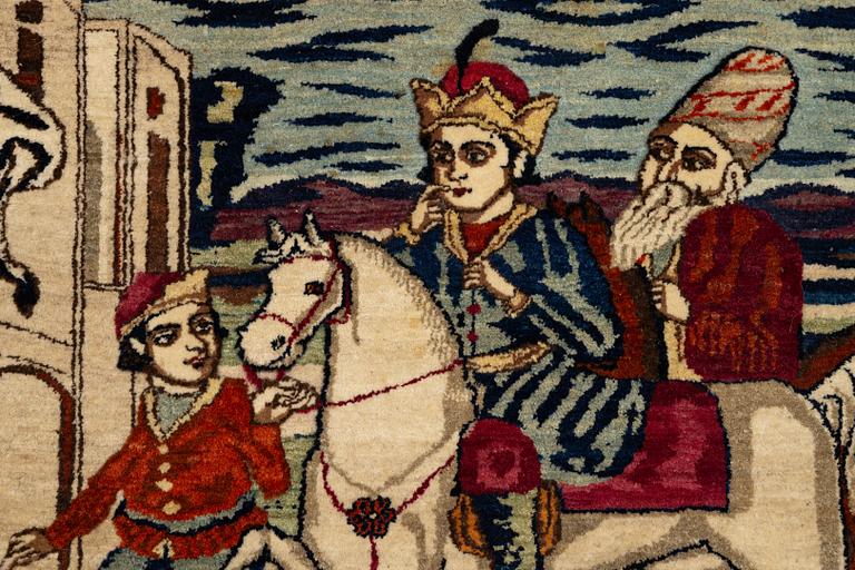 A pictoral Kashan rug, Central Persia, Souf, c. 201 x 142 cm.