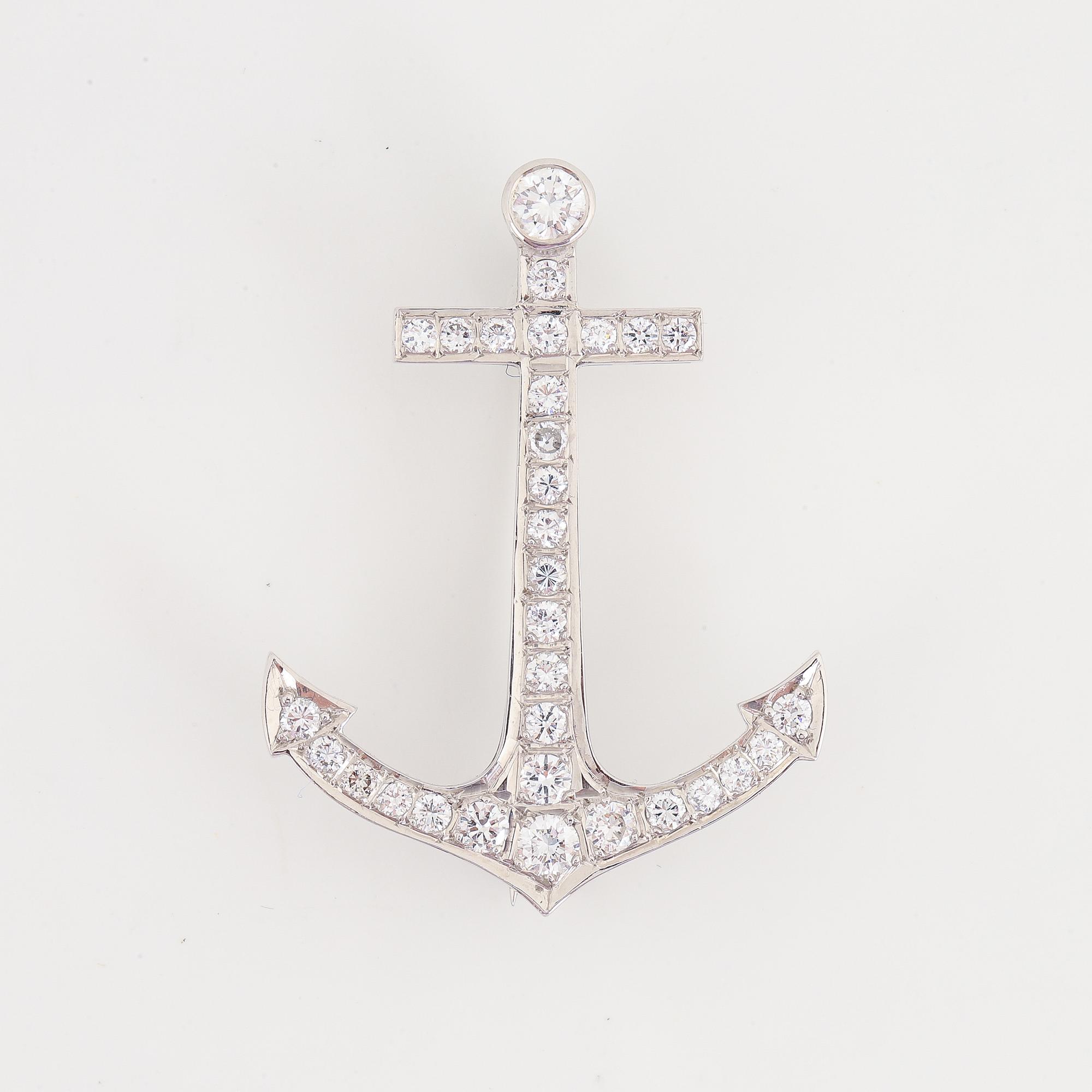 Brosch, ankare med briljantslipade diamanter.