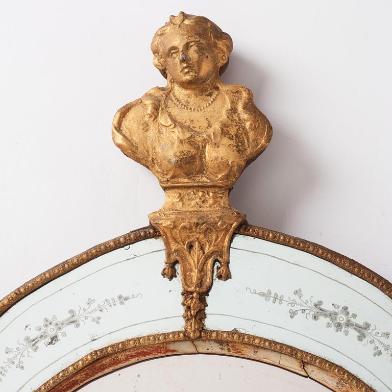 A Baroque gilt-lead and engraved glass mirror by Burchardt Precht (active in Stockholm 1674-1738).
