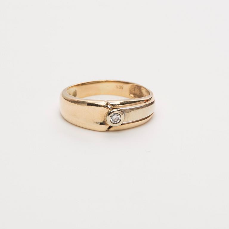RING, 14K guld, briljantslipad diamant, ca 0,08 ct.