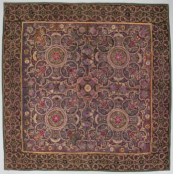 A Rasht embroidered textile, North Persia (Iran), around the year 1900, Approx. 145 x 145 cm.