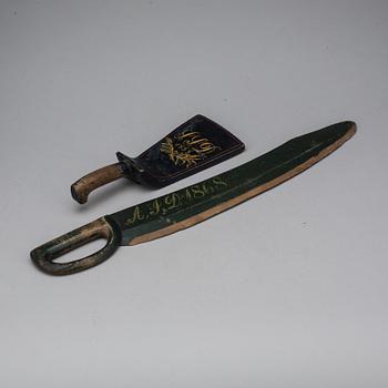 SKÄKTETRÄ samt KLAPPTRÄ, allmoge. Daterade 1858 resp. 1868.