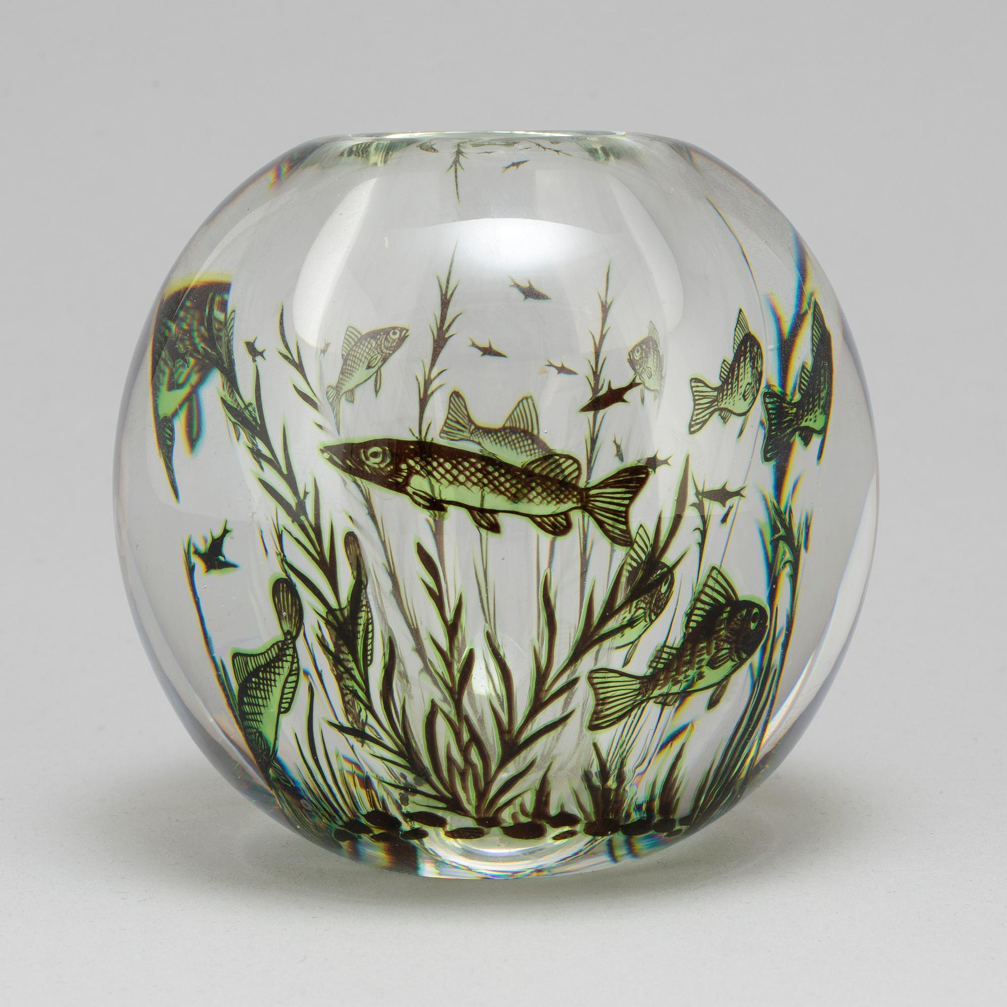 EDWARD HALD, a 'Fiskgraal' glass vase from Orrefors, signed.