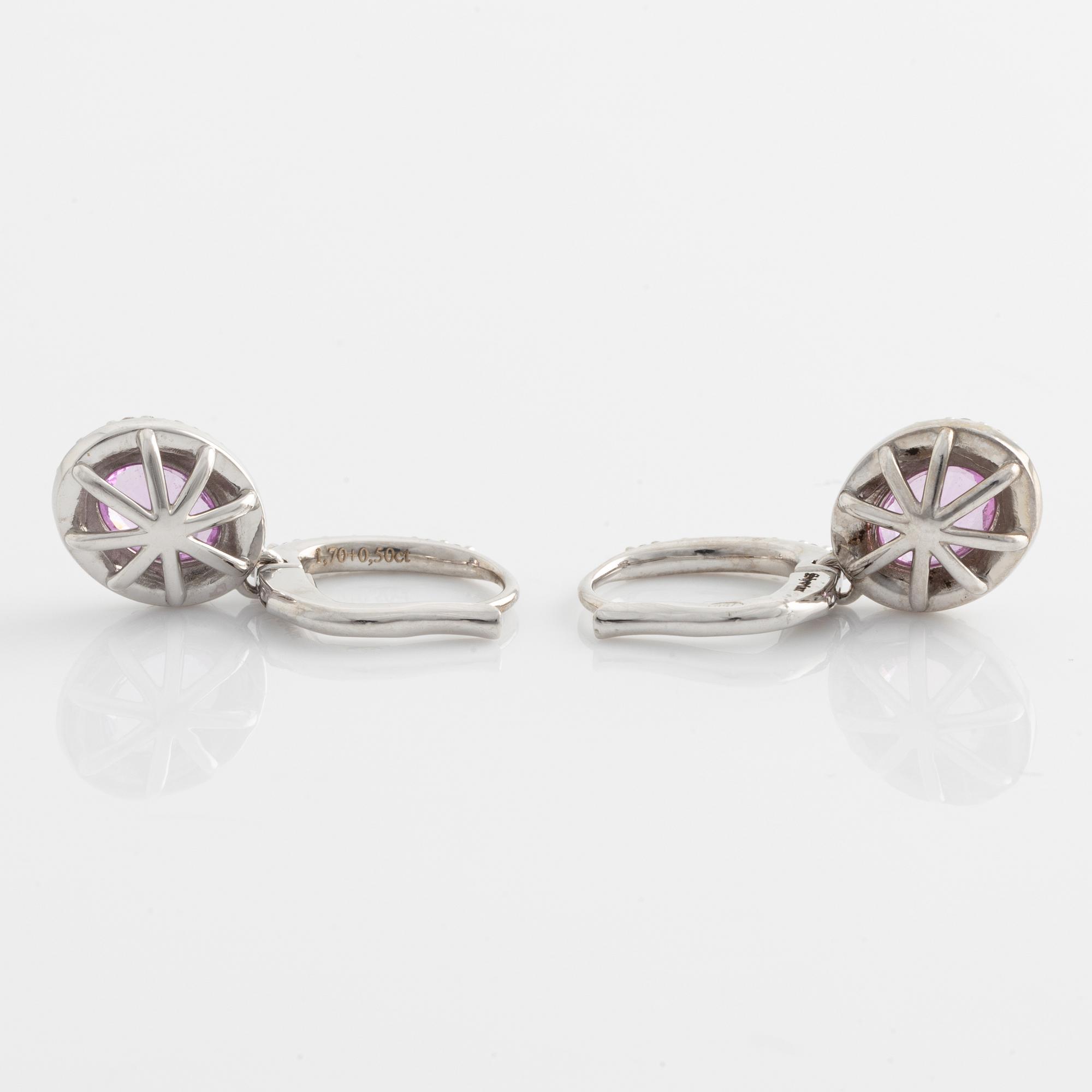 Earrings with pink sapphires and brilliant-cut diamonds.